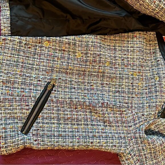 Bernardo collection tweed jacket with snaps and faux leather accents med - Picture 2 of 8